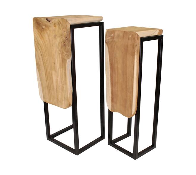 Teakhouten zuilentafels set 2-delig – naturel zwart 77 cm