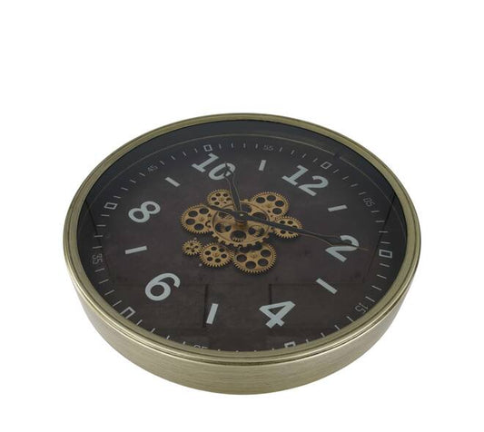 Metalen wandklok zwart met goudrand – 60 cm eyecatcher