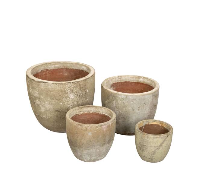 Ronde terracotta bloempotten set 4-delig – antiek wit