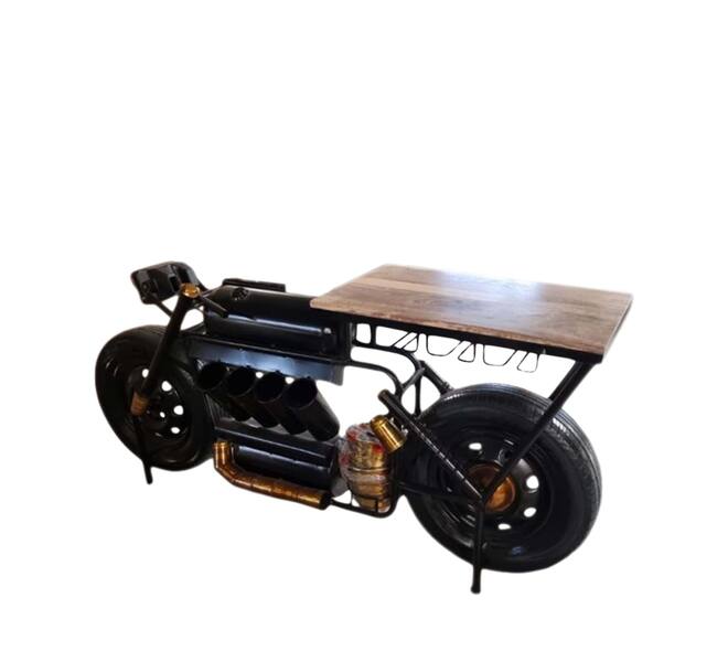 Vintage-Motorrad-Tischbar mit Weinregal – 183 x 45 x 86 cm
