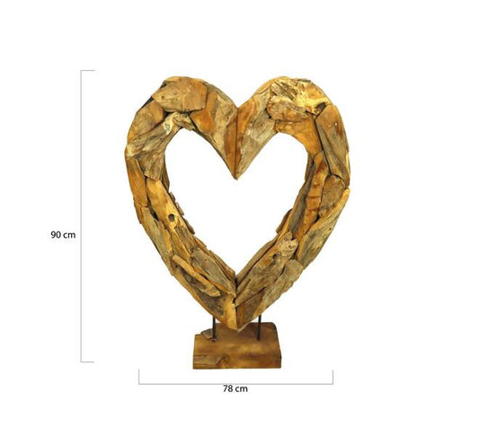 Hart op standaard van erosion wood – handgemaakt teak 90 cm - Large