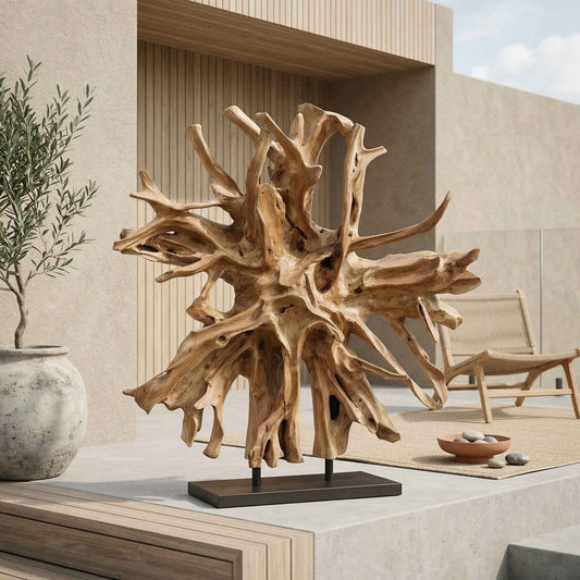 Ornament van teakhout – 118 x 30 x 118 cm