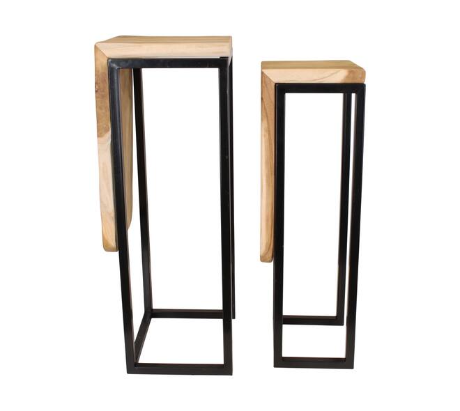 Teakhouten zuilentafels set 2-delig – naturel zwart 77 cm