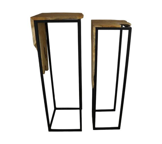 Teakhouten zuilentafels set 2-delig –  117 cm