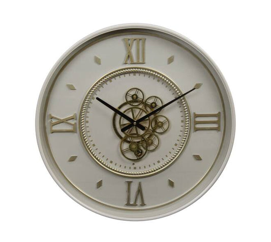 Metalen wandklok 55 cm – gebroken wit met tandwiel design