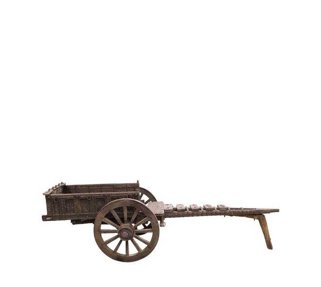 Vintage-Holzschubkarre aus historischem Holz – 430 x 150 x 106 cm