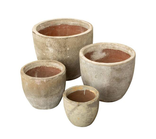 Ronde terracotta bloempotten set 4-delig – antiek wit