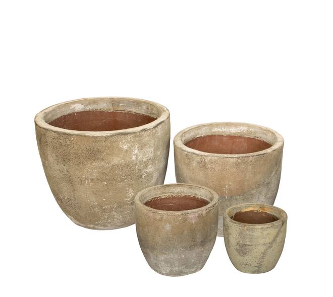 Ronde terracotta bloempotten set 4-delig – antiek wit