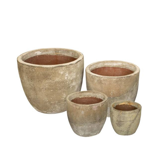 Ronde terracotta bloempotten set 4-delig – antiek wit