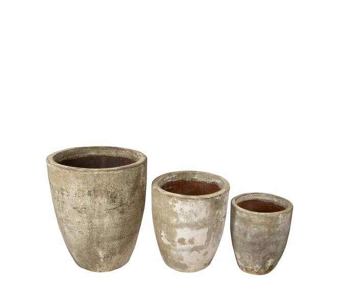 Ronde terracotta bloempotten set 3-delig – antiek wit