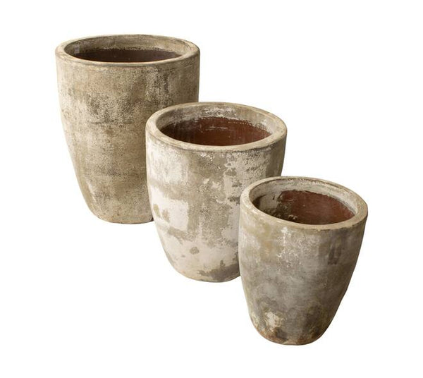 Ronde terracotta bloempotten set 3-delig – antiek wit