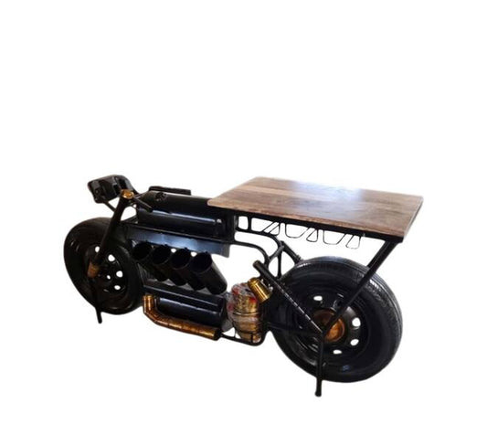 Vintage motor tafelbar met wijnrek - 183 x 45 x 86 cm