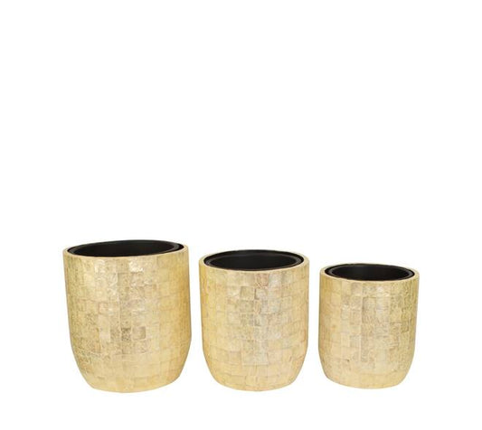 Ronde capiz bloempotten set 3-delig – mat beige crème