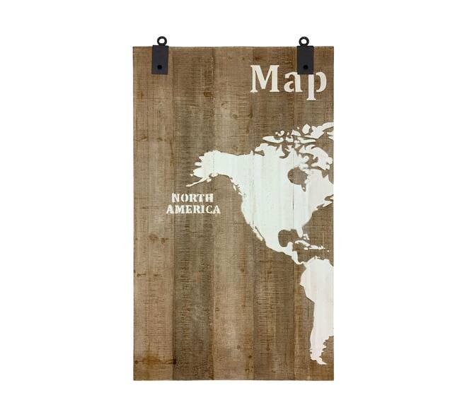 Wereldkaart wandpaneel van dennenhout zwart/white wash - 210x4x121 cm
