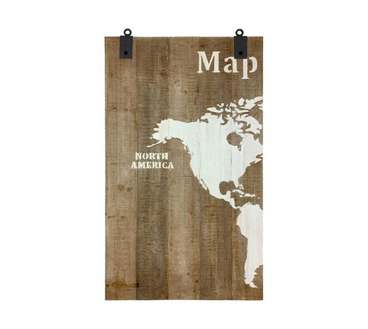 Wereldkaart wandpaneel van dennenhout zwart/white wash - 210x4x121 cm