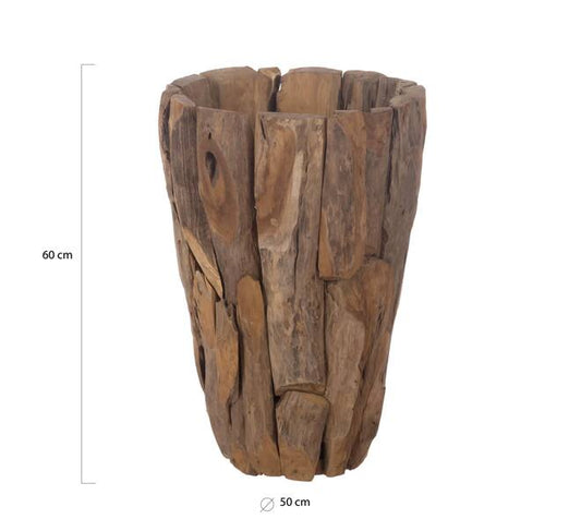 Erosion wood plantenbak met binnenpot 50x50x60 cm – naturel