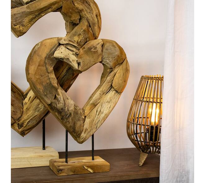 Hart op standaard van erosion wood – handgemaakt teak 90 cm - Large