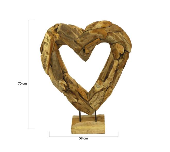 Hart op standaard van erosion wood – handgemaakt teak 90 cm - Large
