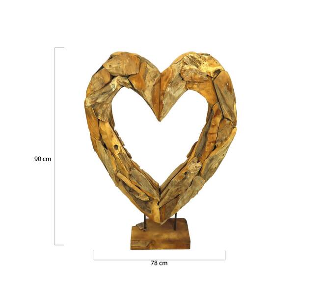 Hart op standaard van erosion wood – handgemaakt teak 90 cm - Large