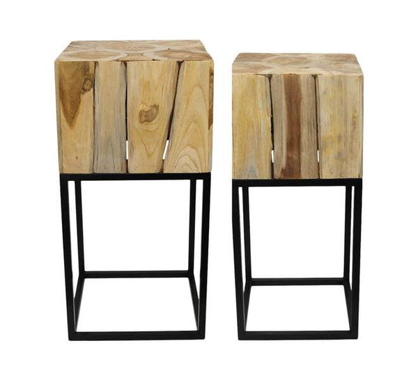 Teakhouten zuilen set 2-delig – FSC 100% naturel zwart 77 cm