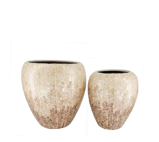 Ronde plantenbak capiz en bamboe met binnenpot – FSC 100% 37 cm